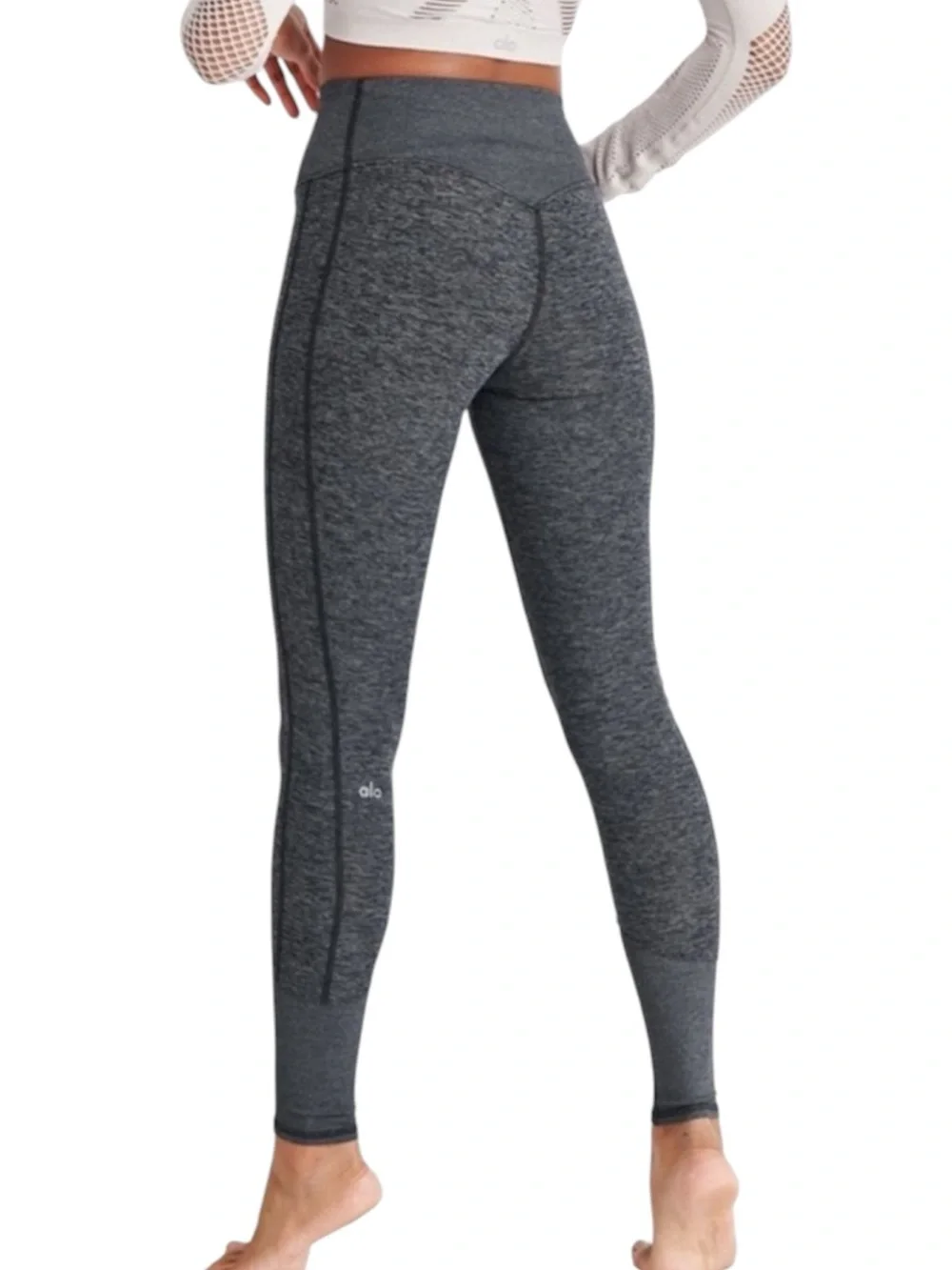 Alo Yoga Alosoft Lounge Leggings S Dark Heather Gray High Waist Ribbed